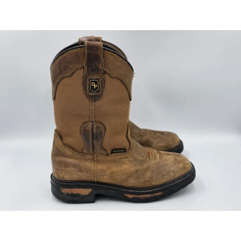 Dan Post Kids Boys Waterproof Cowboy Boots Work Square Toe Brown Leather Sz 13D